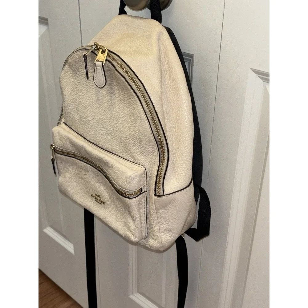 COACH Charlie Backpack Pebble Leather White Unisex Genuine Leather Bag 13x11x4 - Picture 5 of 16